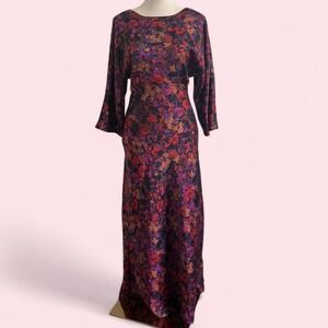 Zara Multicolor Floral Maxi Dress Bell Sleeves Side Zip Size L
